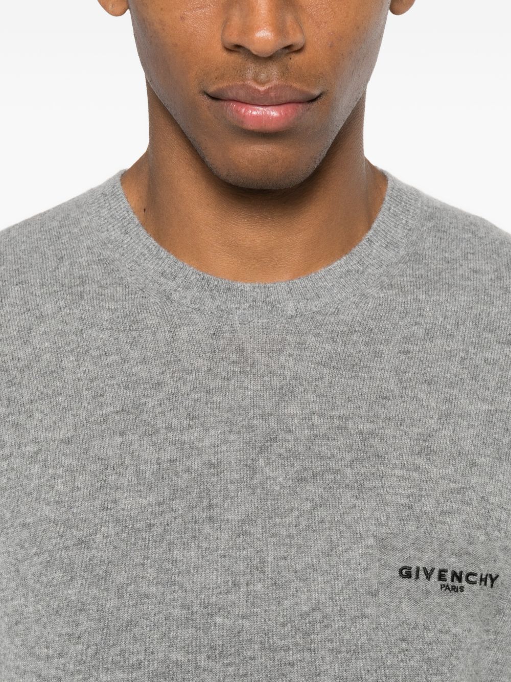 Crew Neck Grey Sweater With Logo Detail