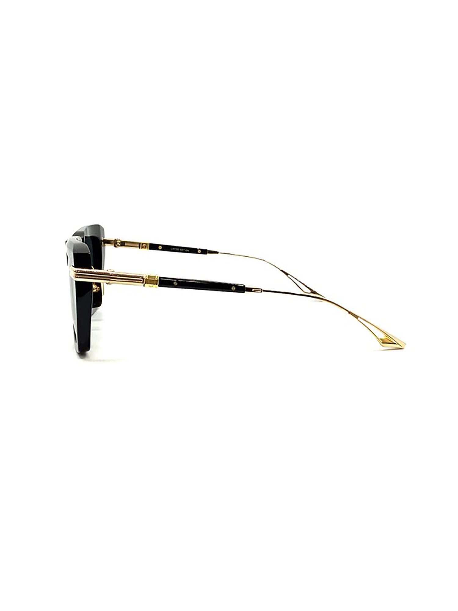Bold Angular Black Sunglasses with Gold Detailing
