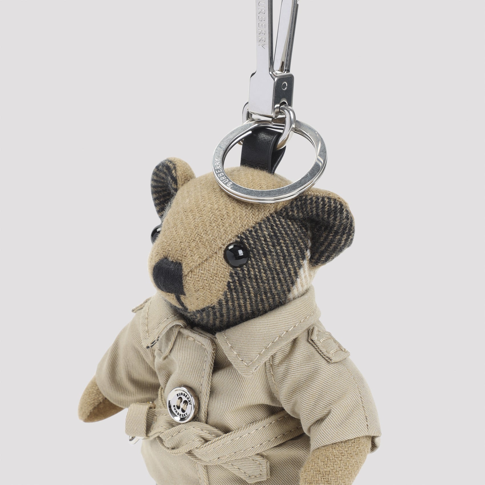 Trench Coat Teddy Bear Keychain in Cashmere