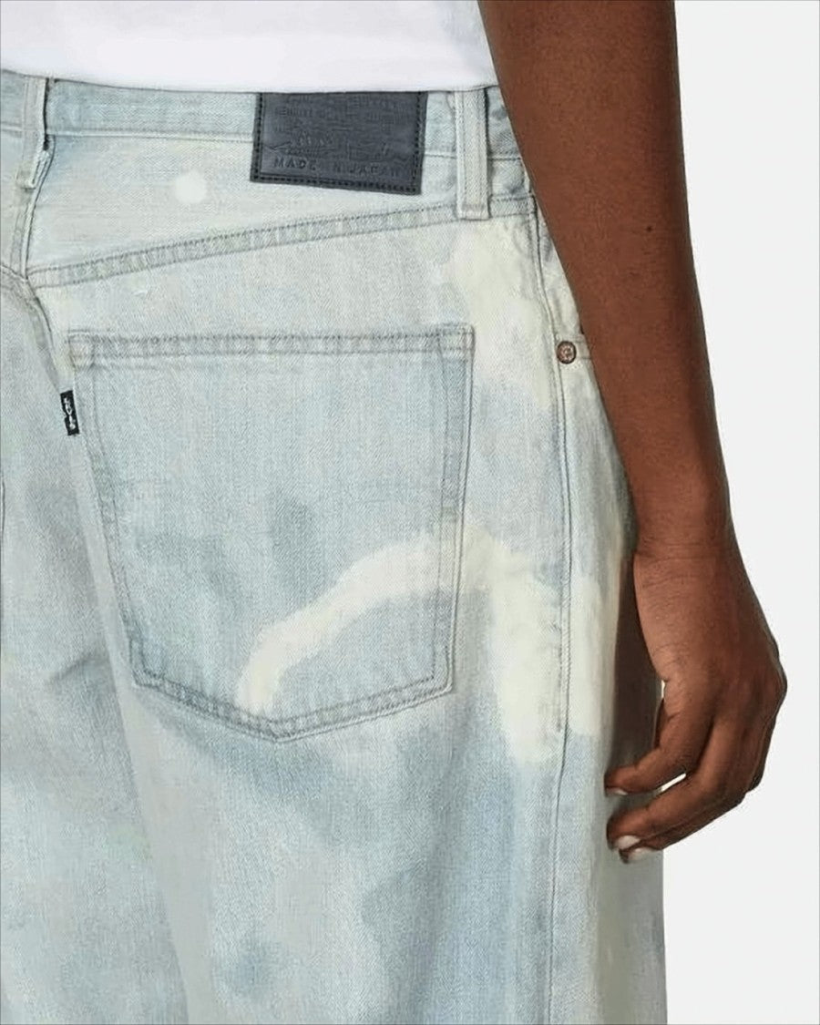 Relaxed Fit Light Wash Denim Pants with Vintage Accents