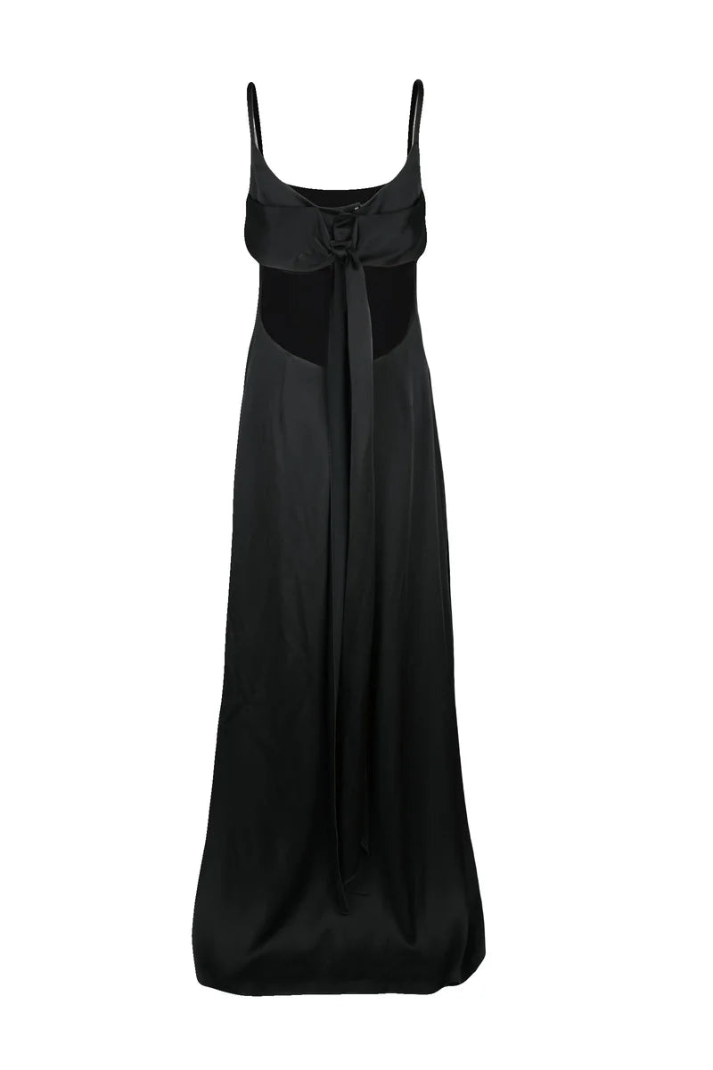 Dede Flared Satin Dress - Black