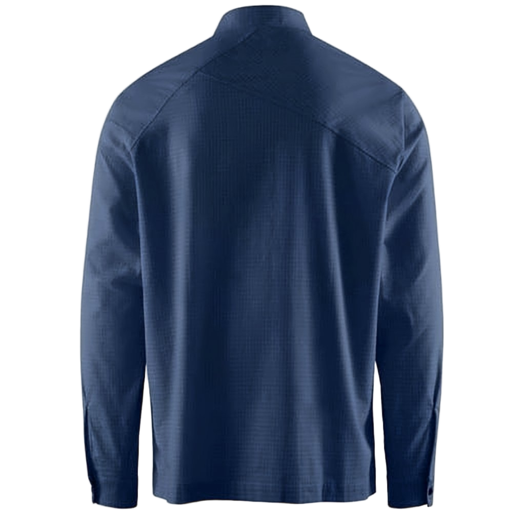 Structured Blue Long-Sleeve Shirt with Mandarin Collar