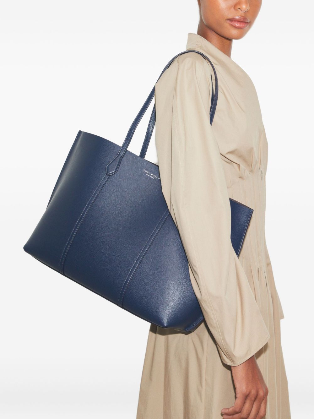 Structured Blue Cow Leather Tote Bag