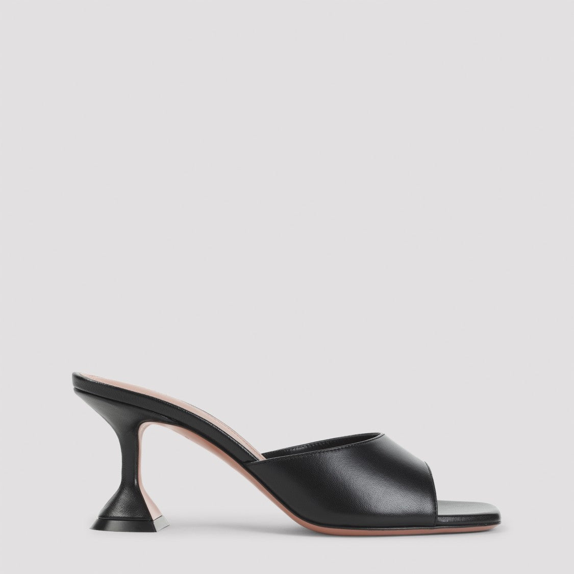 Open-Toe Black Nappa Leather Mules With Flared Heel