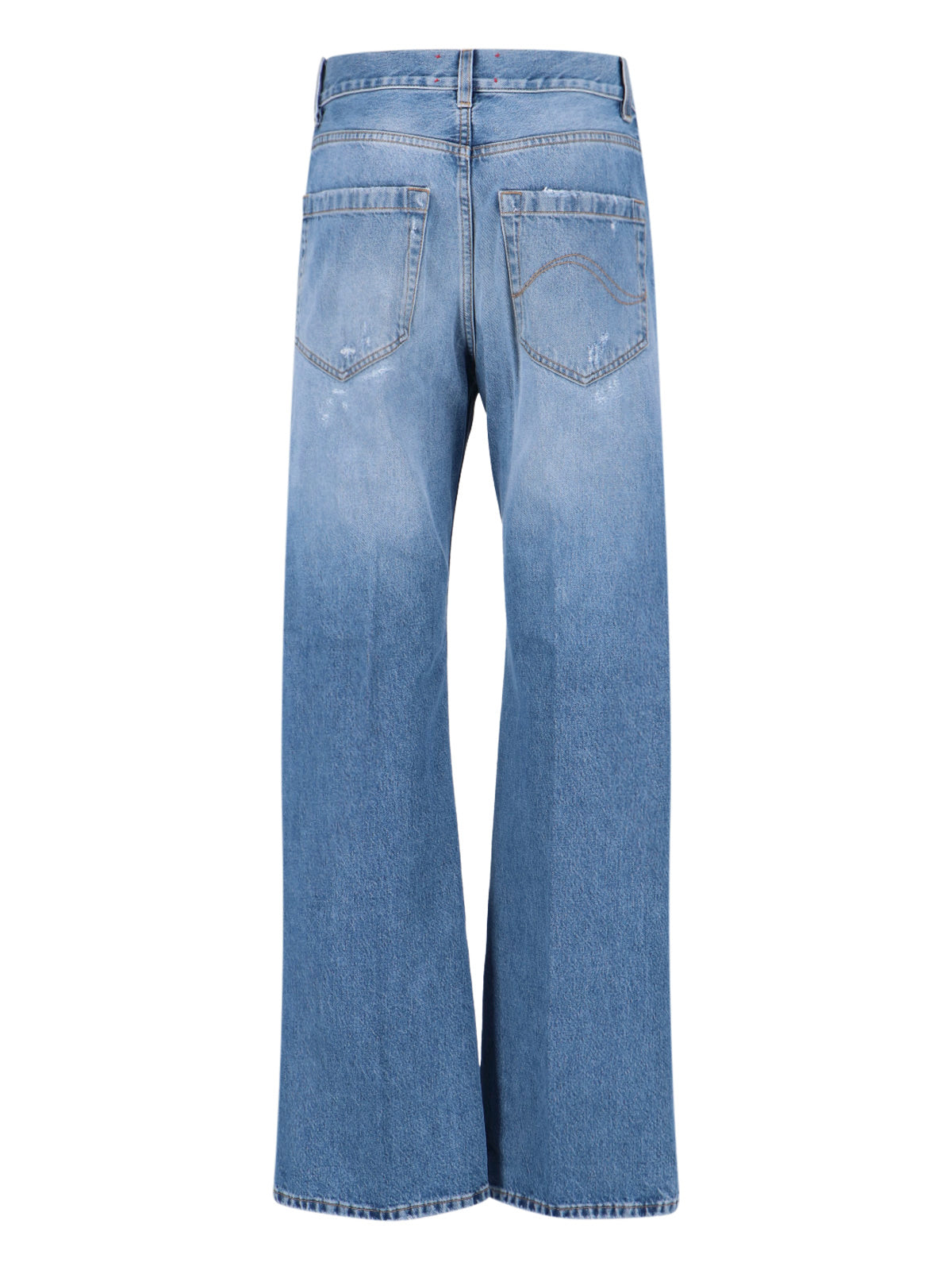 Straight-Leg Medium Blue Jeans with Fading and Whiskering