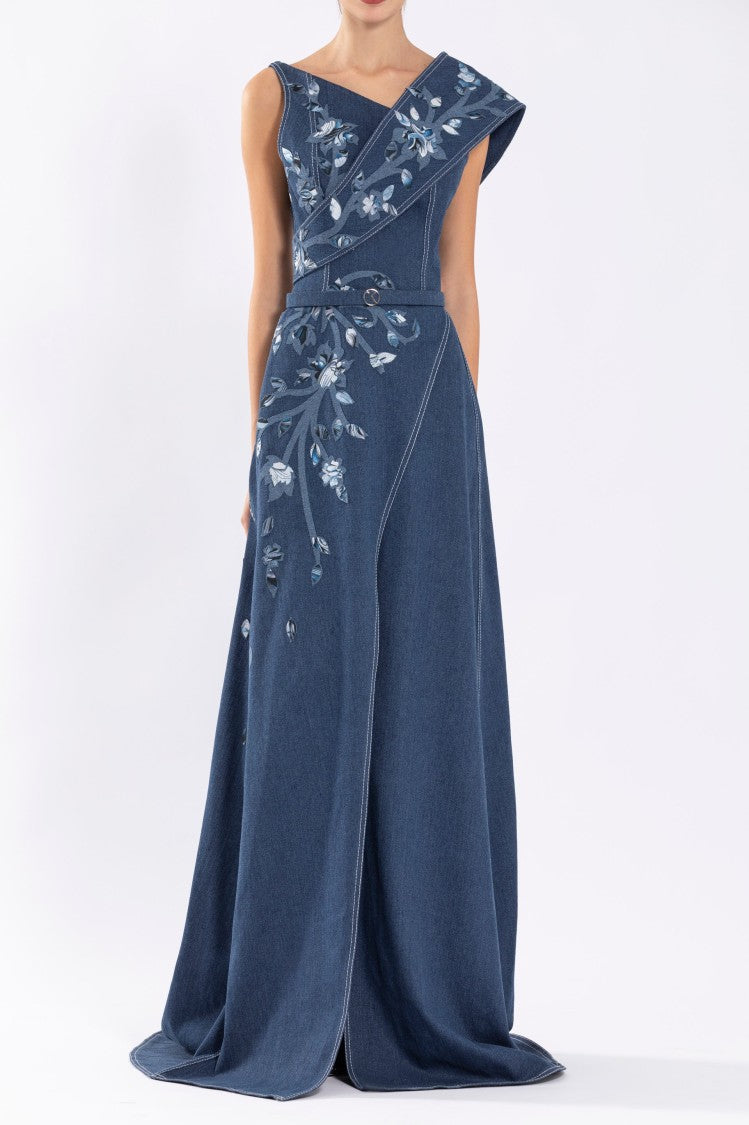 Denim Dress With Printed Embroidery