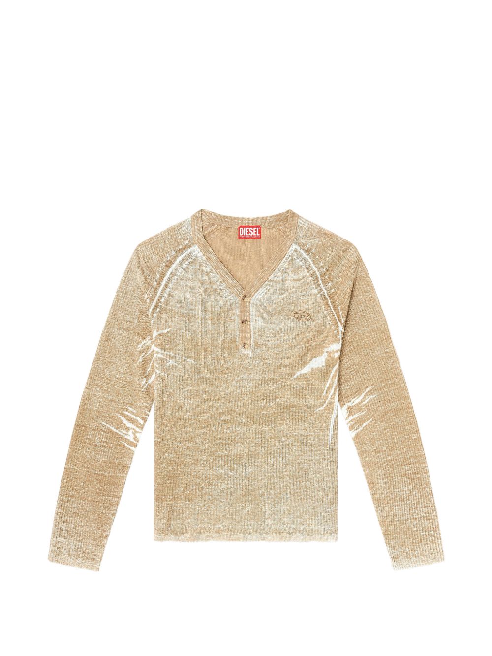 Light Brown Ribbed Knit Sweater With V-Neck