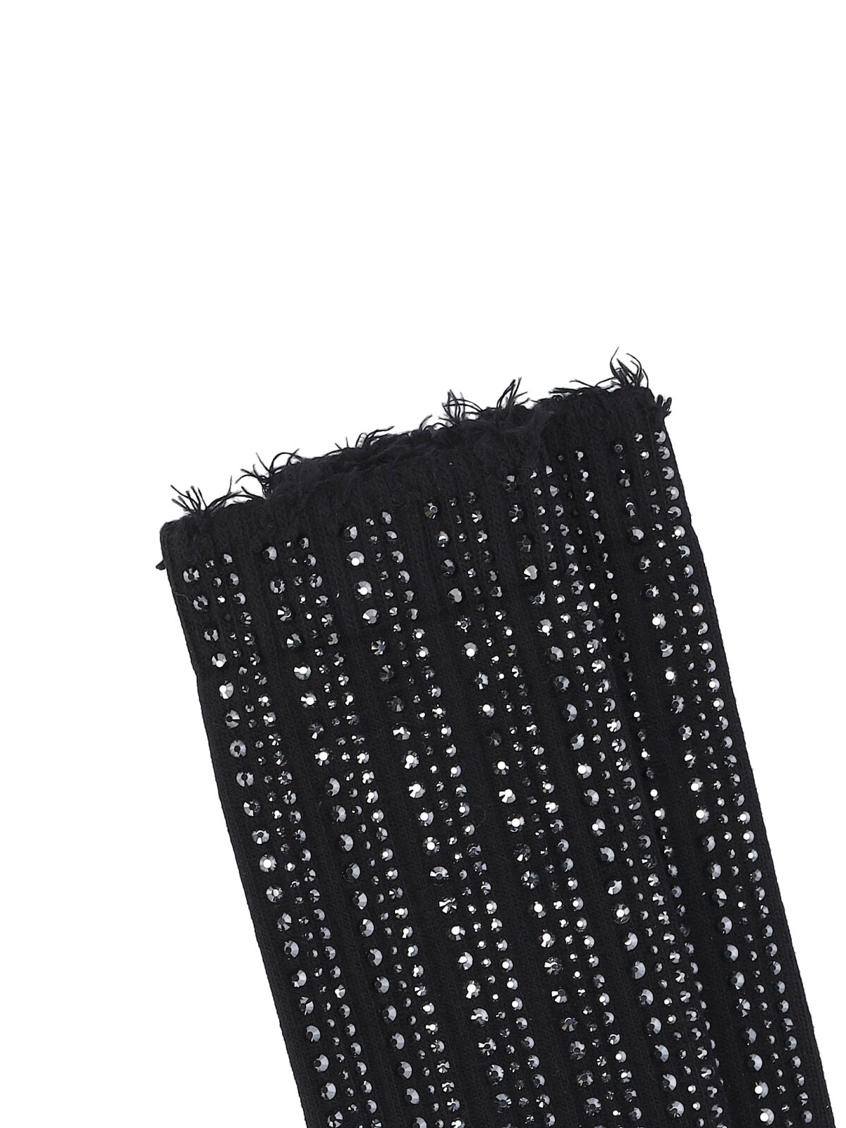 Black Frayed Crystal Cotton Blend Socks