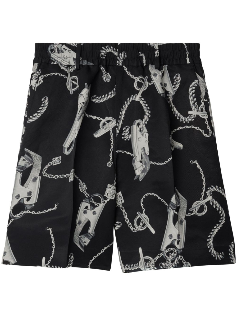 Knee-Length Chain-Link Print Shorts With Pleat Detailing