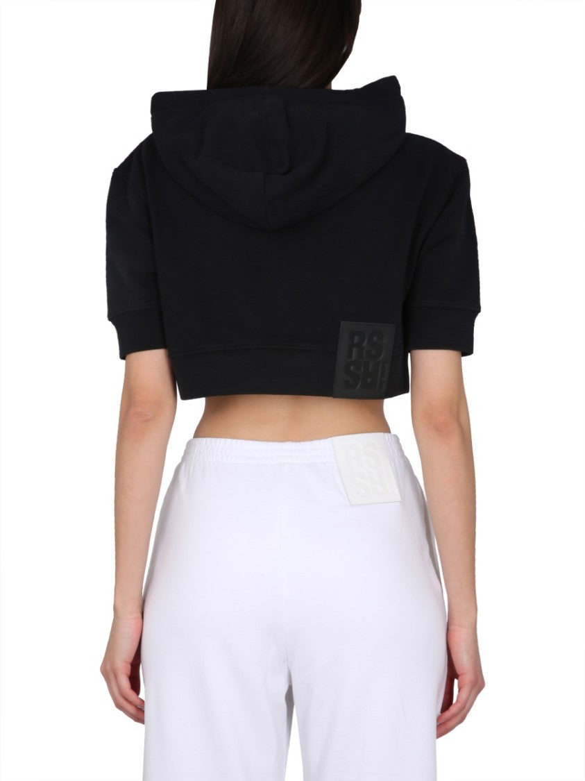 Cropped Sweatshirt With Drawstring Hood