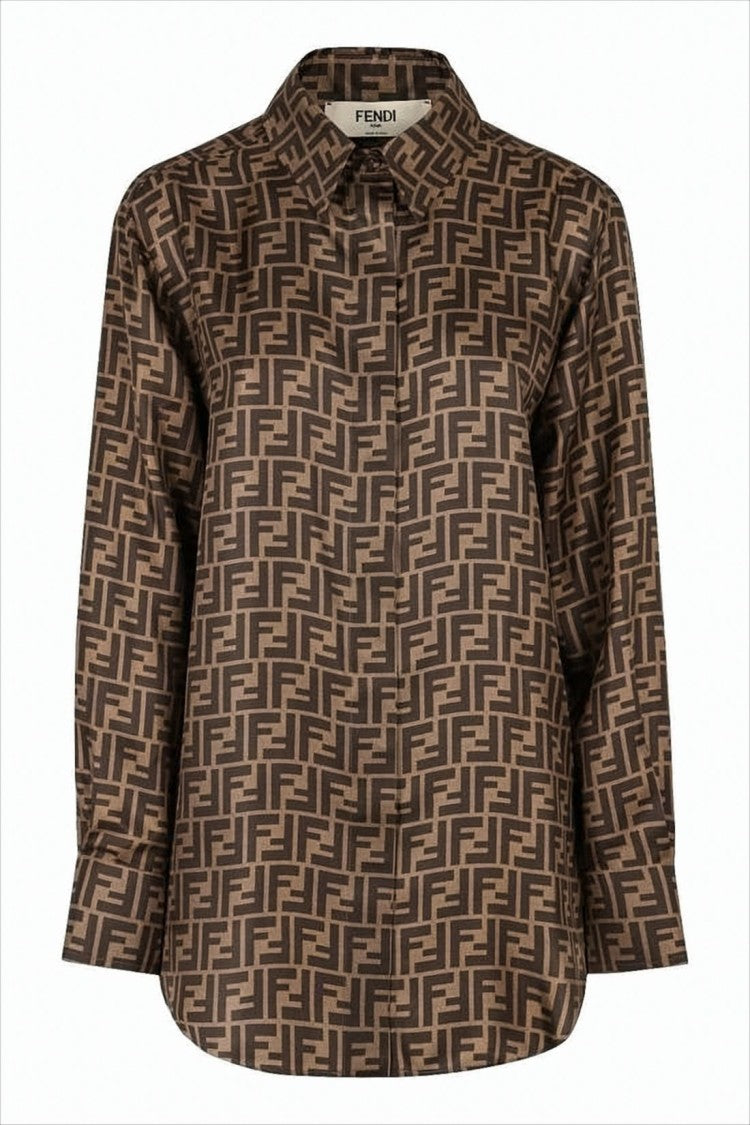 Silk Shirt with Geometric Monogram Pattern