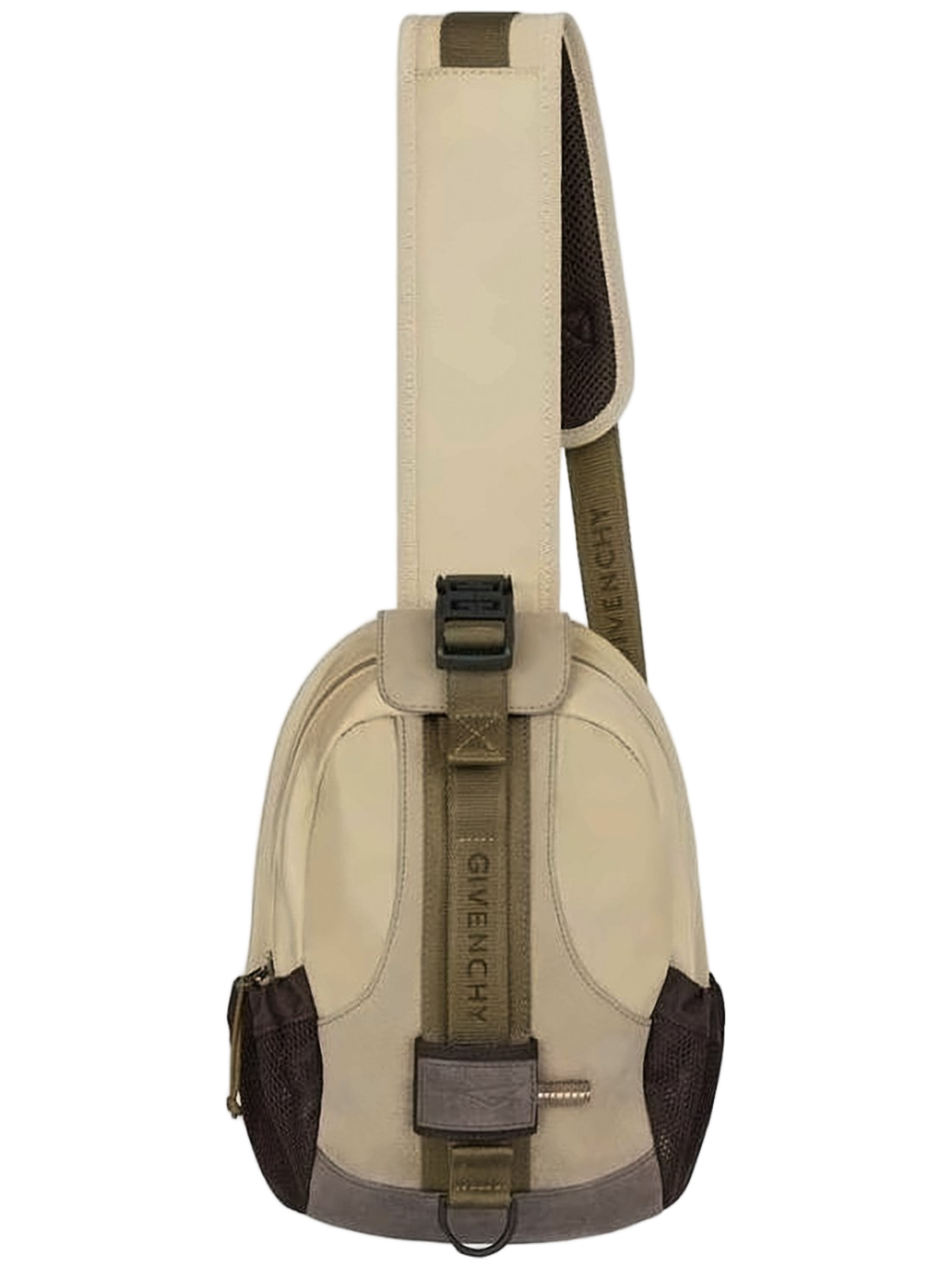 Rounded Nylon Shoulder Bag with Adjustable Strap and Buckle Closure