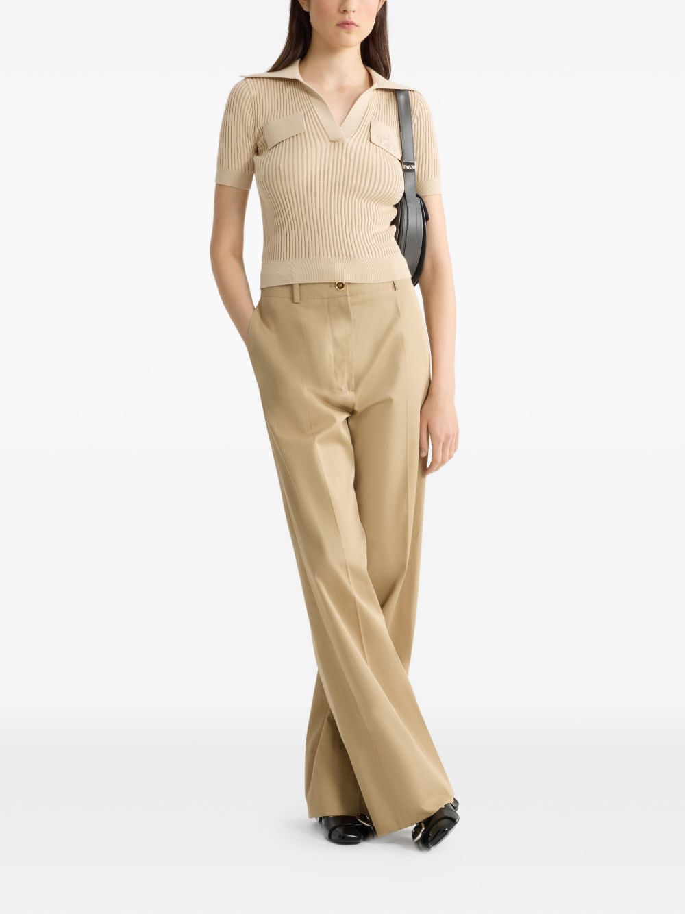 Tailored Short-Sleeved Sweater With Ribbed Texture