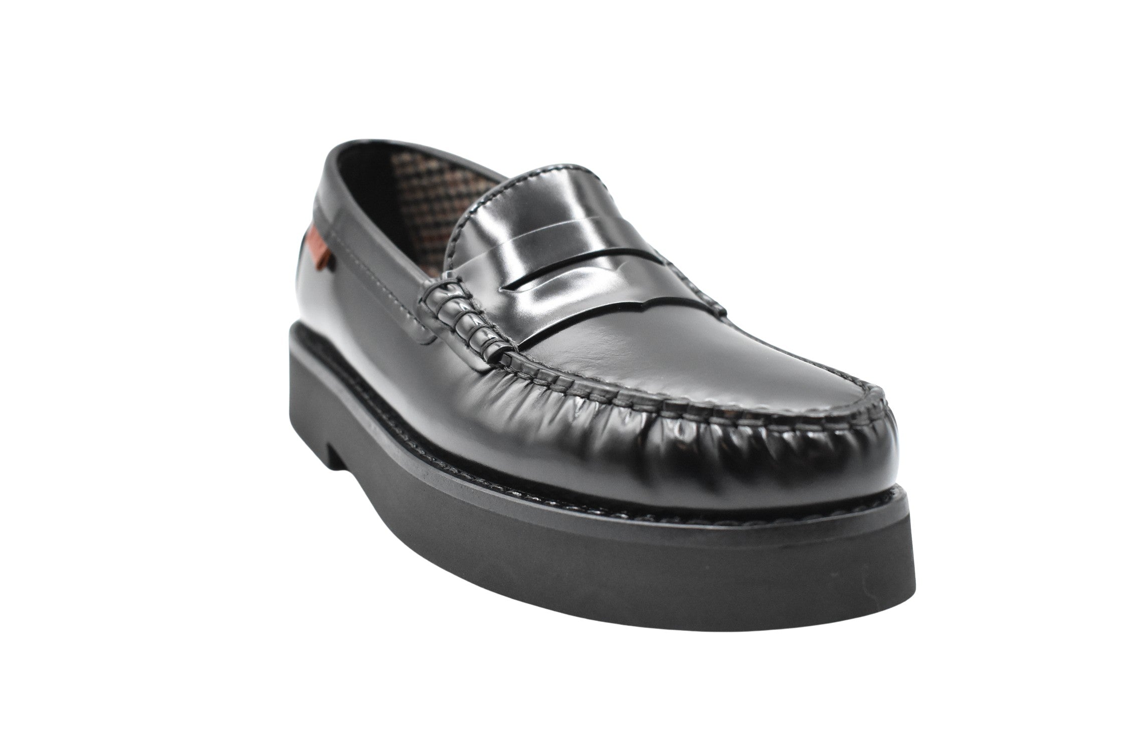Polished Black Leather Loafers With Brushed Finish