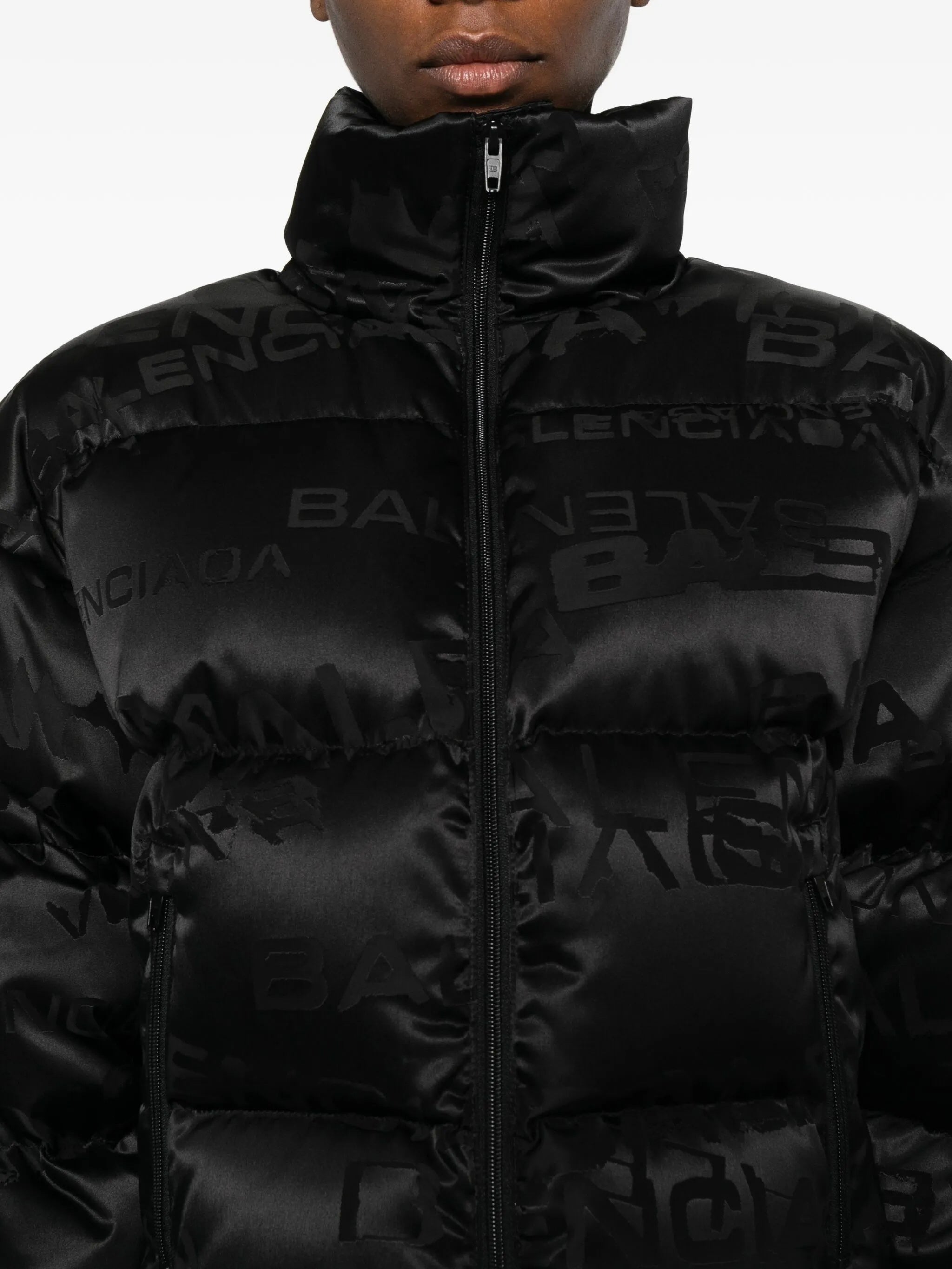 Black Cropped Puffer Tonal Logo Jacket