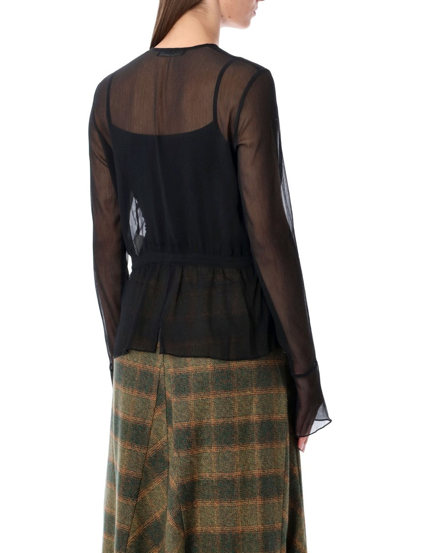 Black Sheer Crinkle Waist Blouse