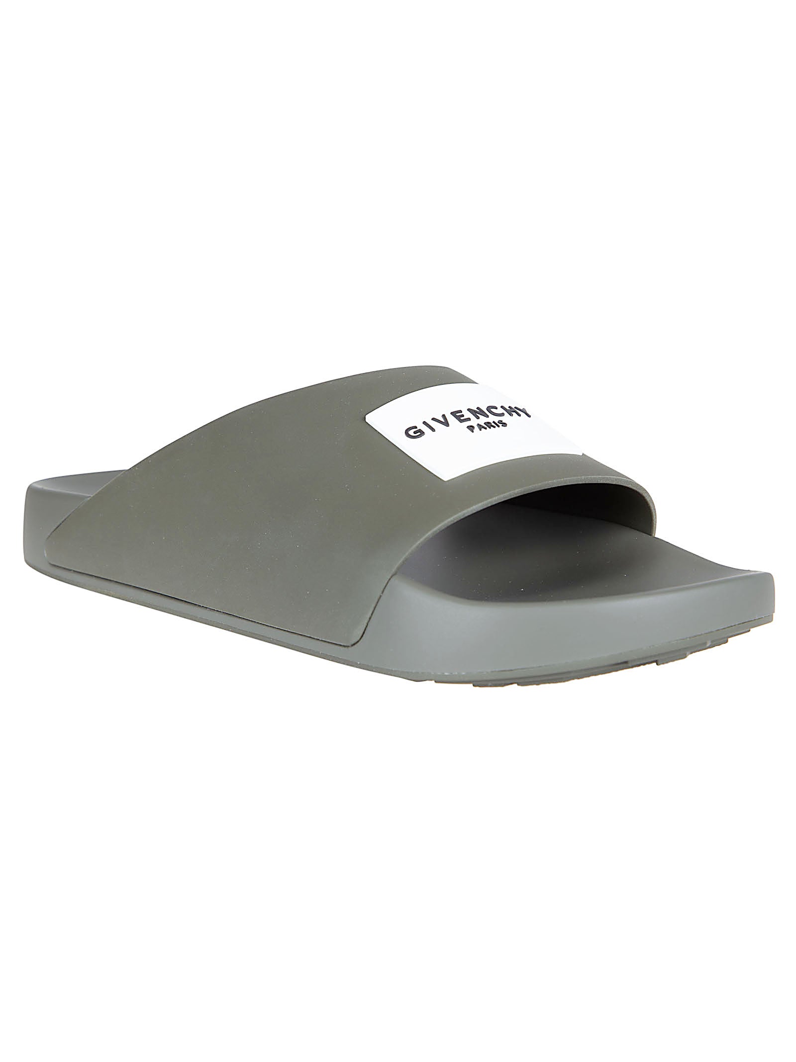 Asymmetrical Grey Rubber Slides with Givenchy Paris Logo