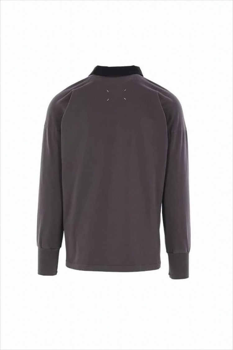 Long-Sleeved Polo Shirt With Cropped Fit And Contrasting Collar