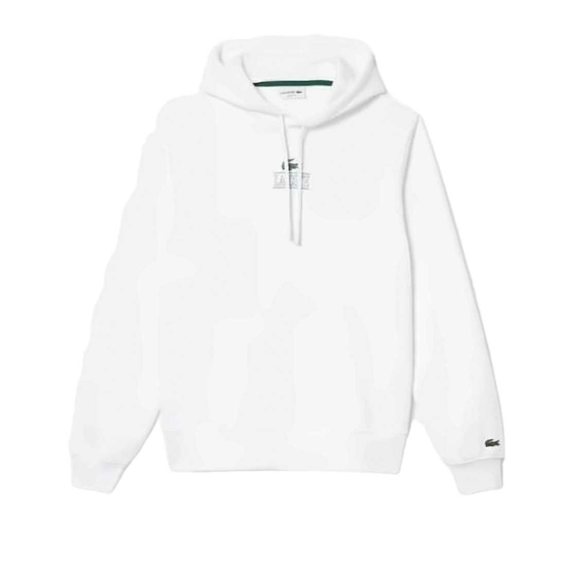 Minimalist White Hoodie with Subtle Logo and Drawstring