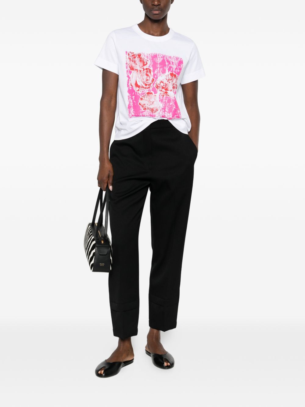 Abstract Floral Graphic Print Top in Silk and Nylon Blend