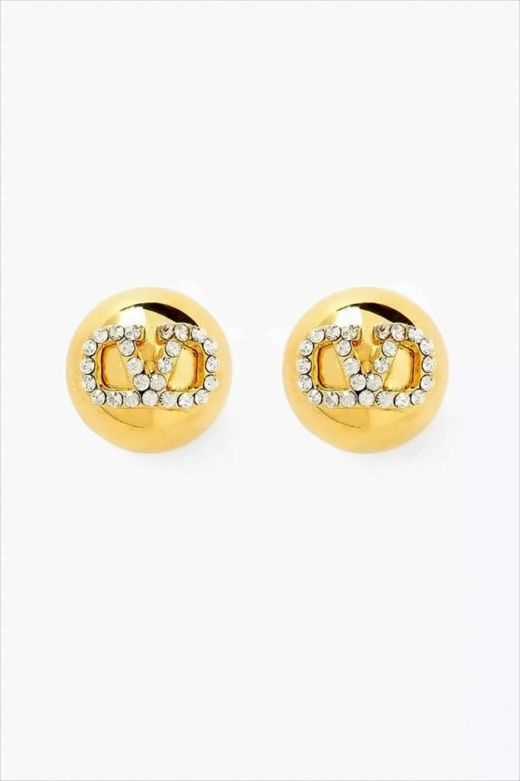 Oval Crystal-Embellished Earrings in Gold-tone Brass Finish