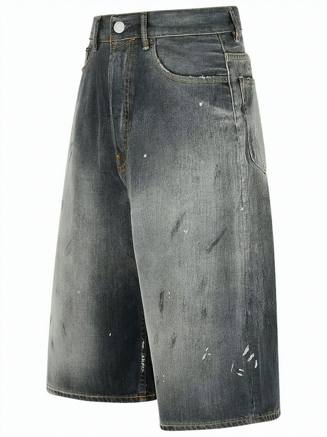 Faded Black Denim Shorts With Distressed Detailing