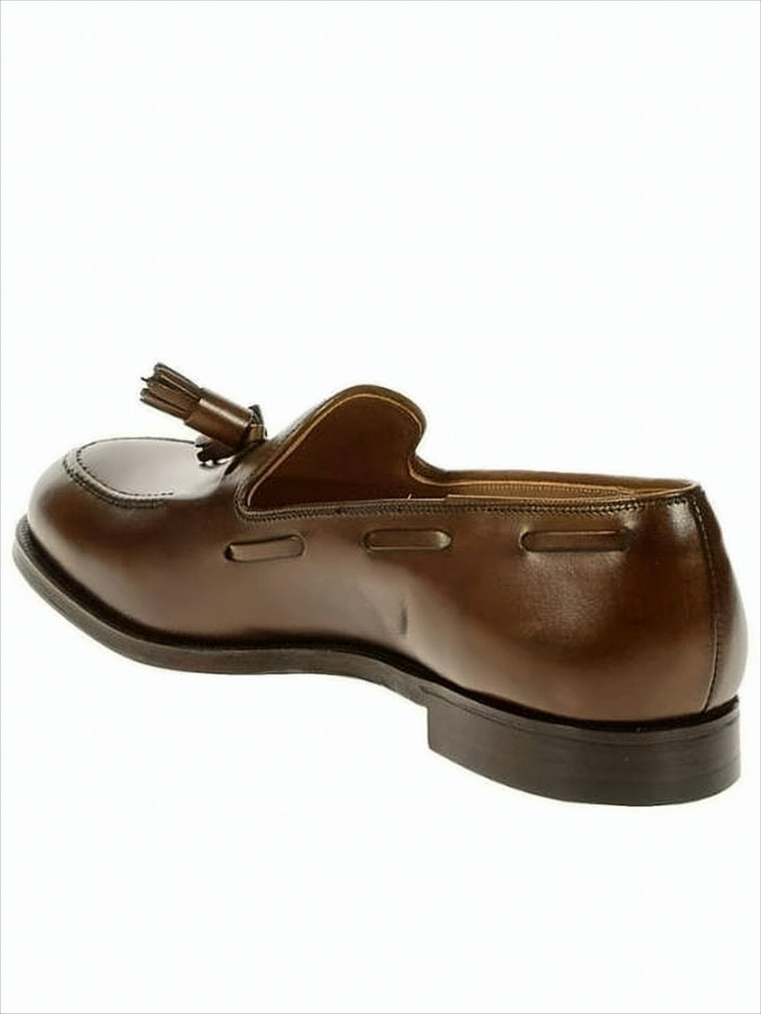 Polished Leather Tassel Loafers with Low Stacked Heel