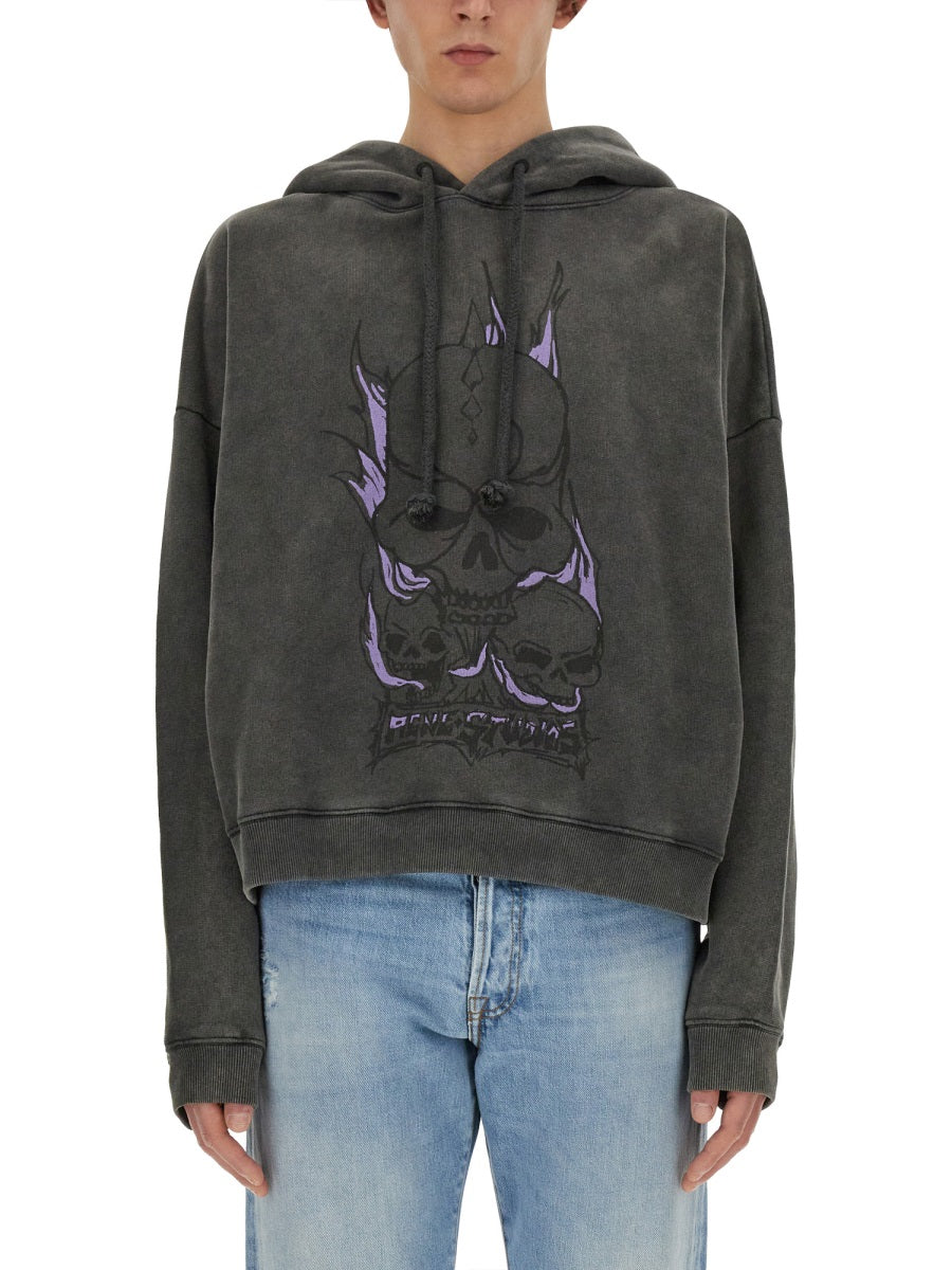 Skull Print Oversized Sweatshirt With Dropped Shoulders