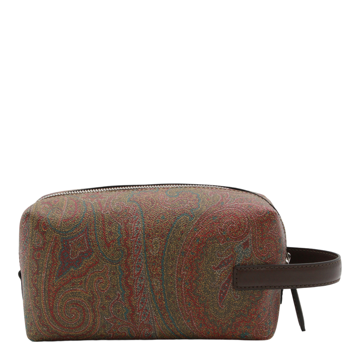 Rectangular Paisley Toiletry Bag with Leather Handle