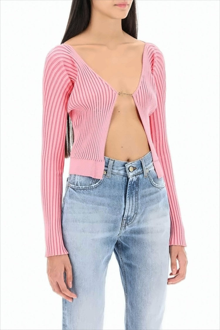 Ribbed Knit Cropped Bolero with Unique Hook Closure