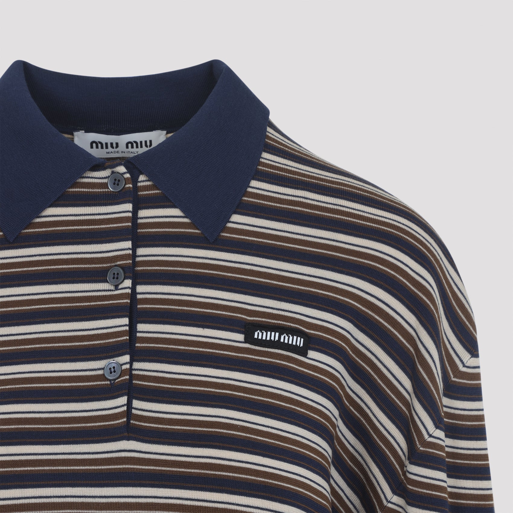 Long-Sleeve Striped Polo Shirt with Dark Collar