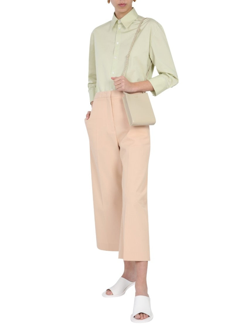 Wide-Leg Cropped Trousers With Smooth Fabric