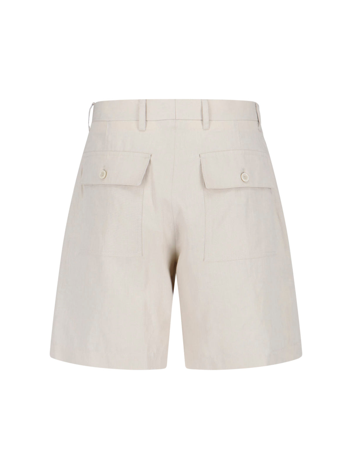 Cream Linen-Cotton Blend Tailored Shorts