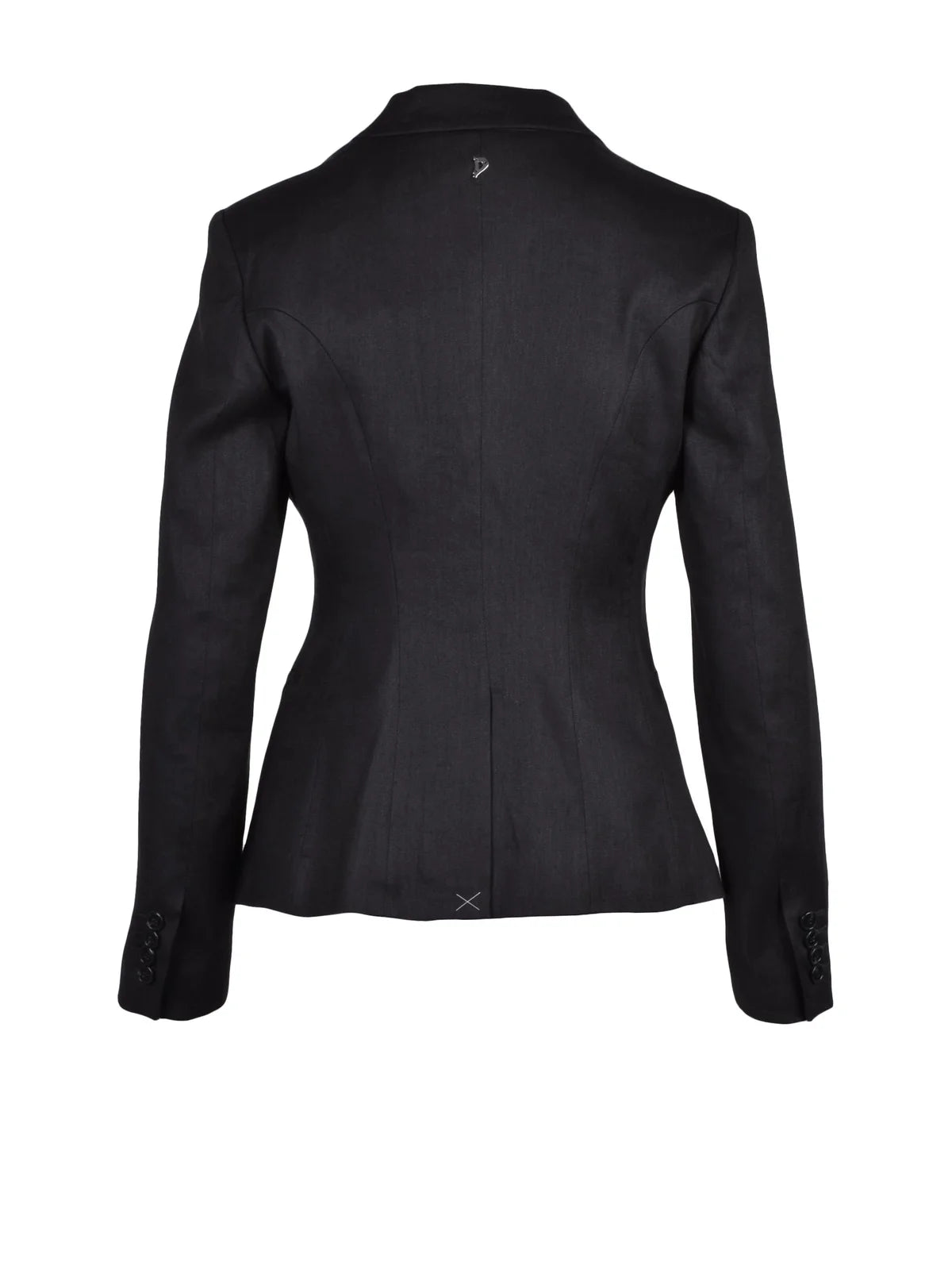 Black Rounded Linen Viscose Elastane Blazer Jacket