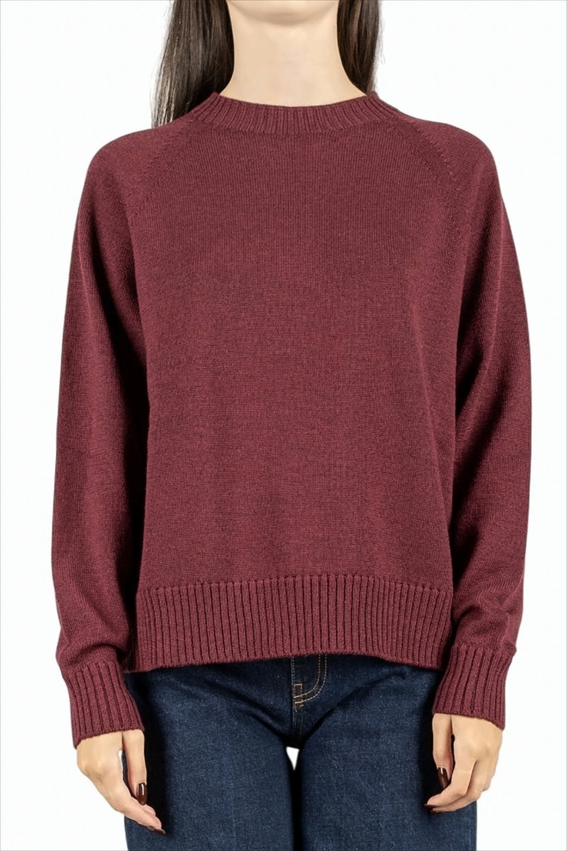 Burgundy Virgin Wool Sweater With Raglan Sleeves