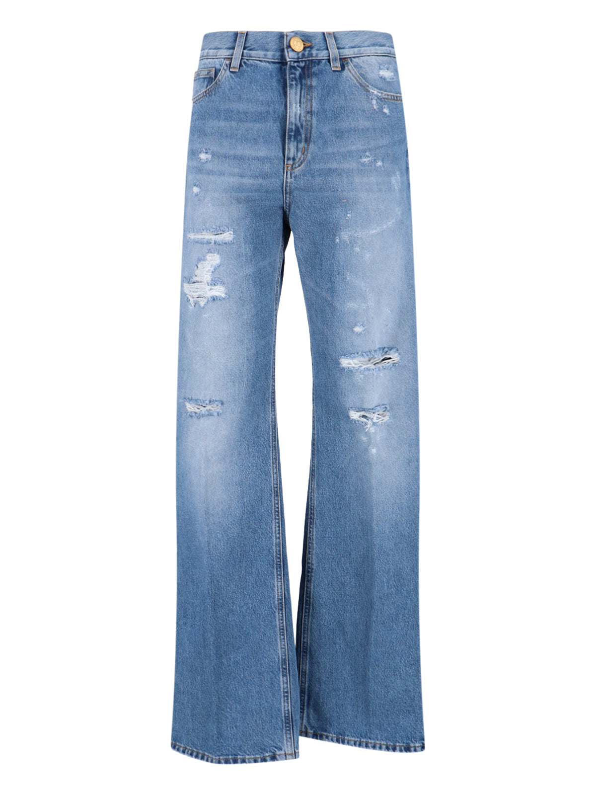 Straight-Leg Medium Blue Jeans with Fading and Whiskering