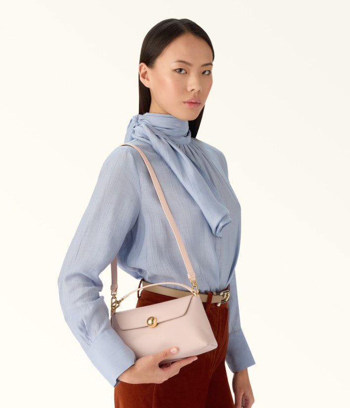 Grained Nappa Leather Trapeze Crossbody Bag