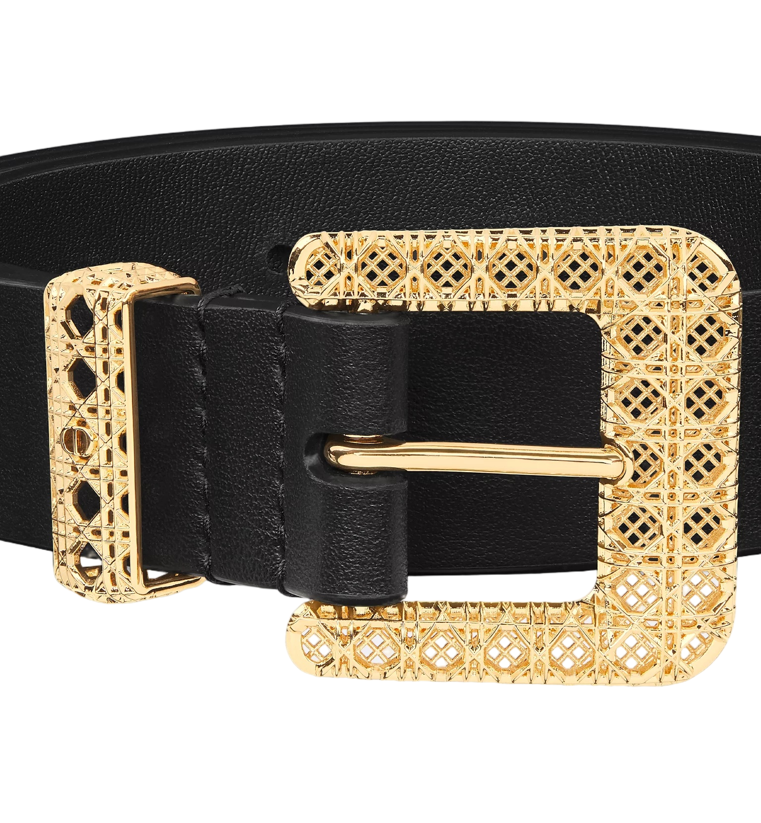 Signature Black Leather Intricate Buckle Belt