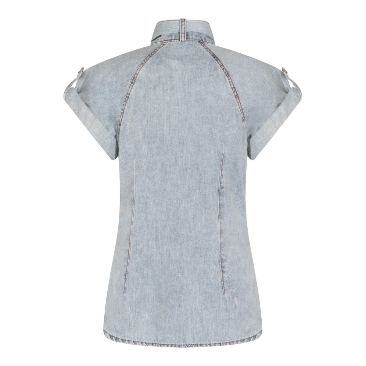 Light-Wash Denim Shirt with Knotted Detail