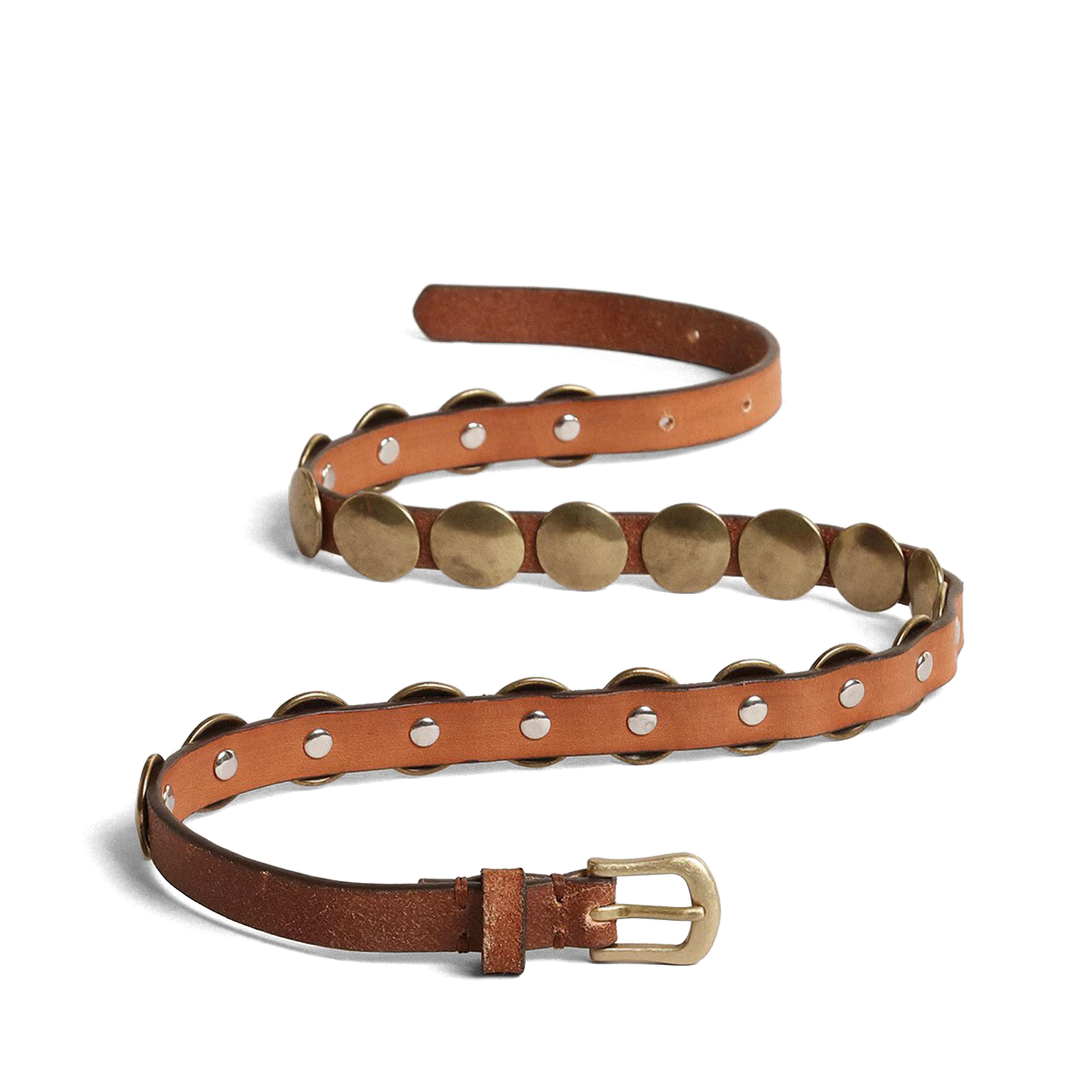 Brown Leather Belt With Brass Studs