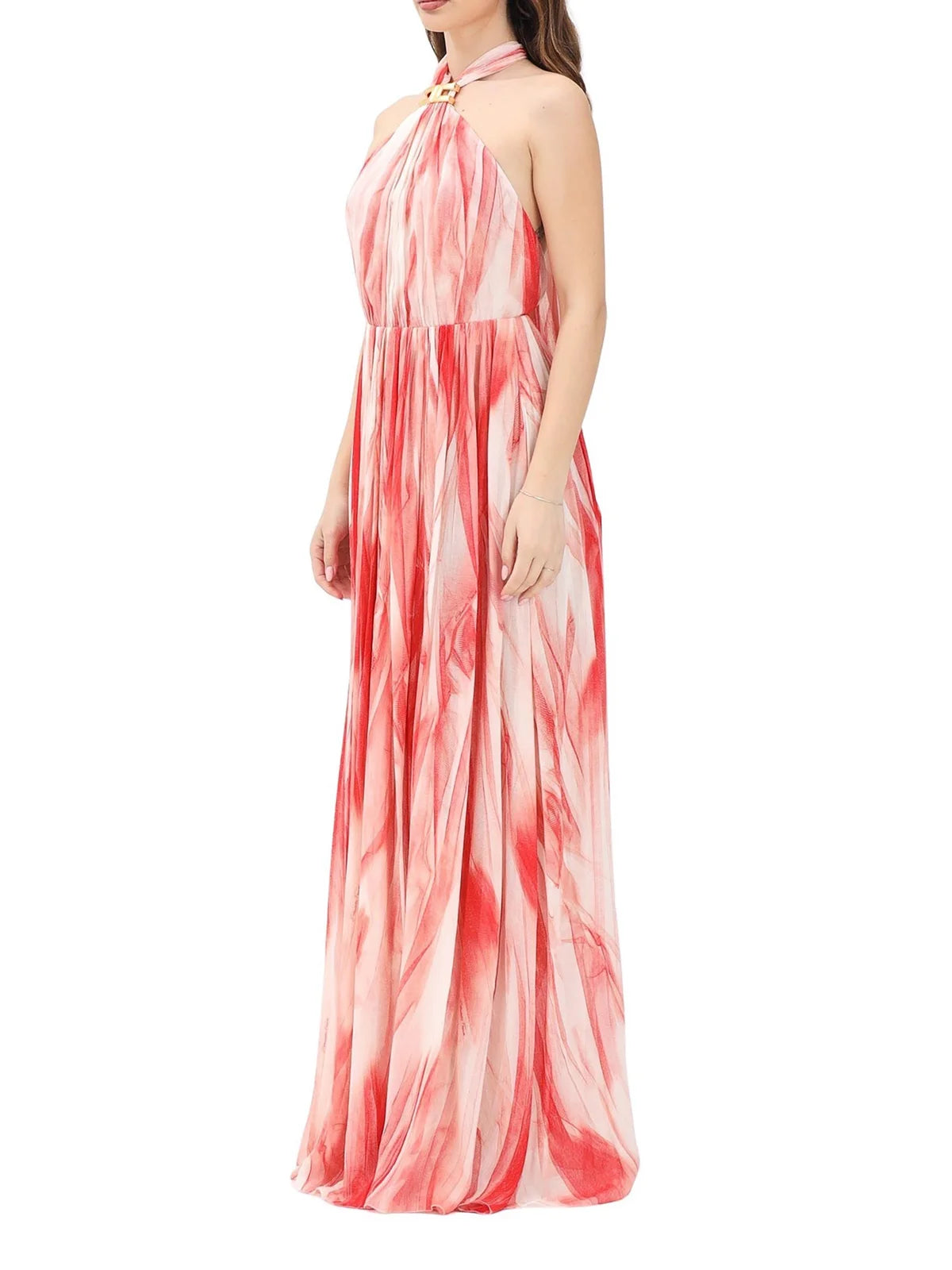 Red Viscose Voile Long Dress