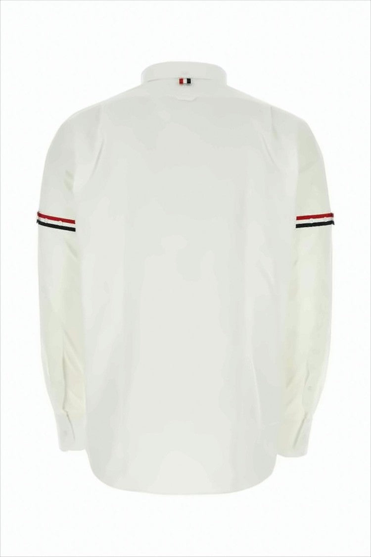Long-Sleeve Cotton Shirt with Striped Sleeve Accents