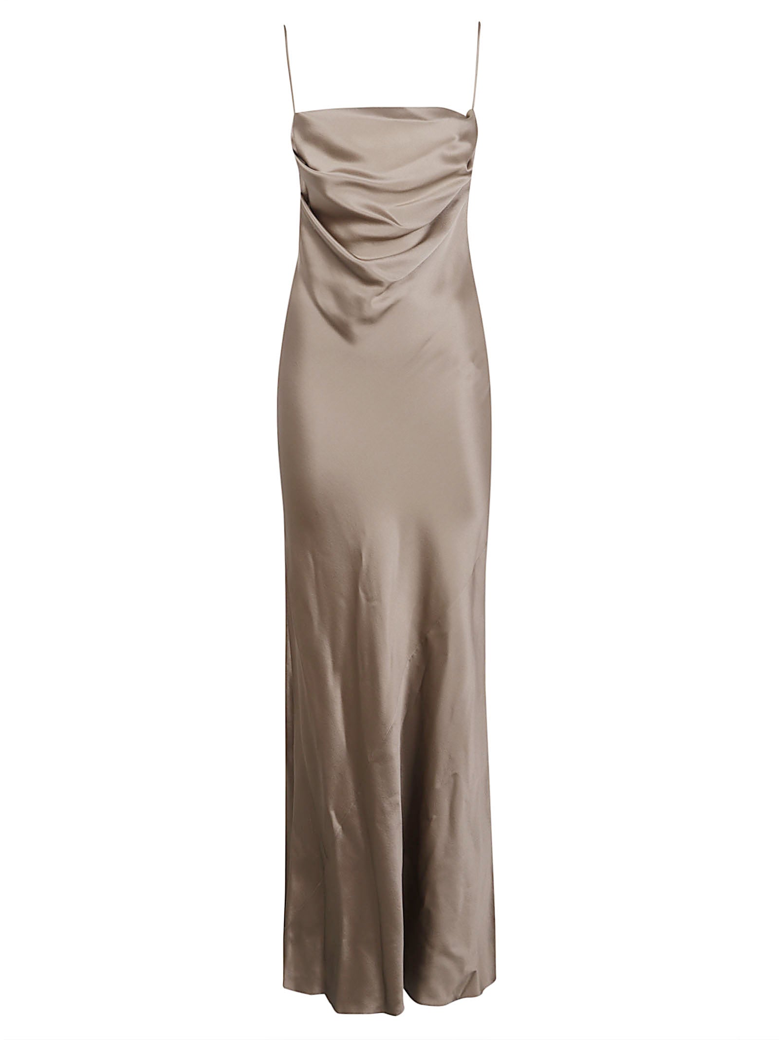 Silk Midi Dress with Cowl Neckline and Spaghetti Straps