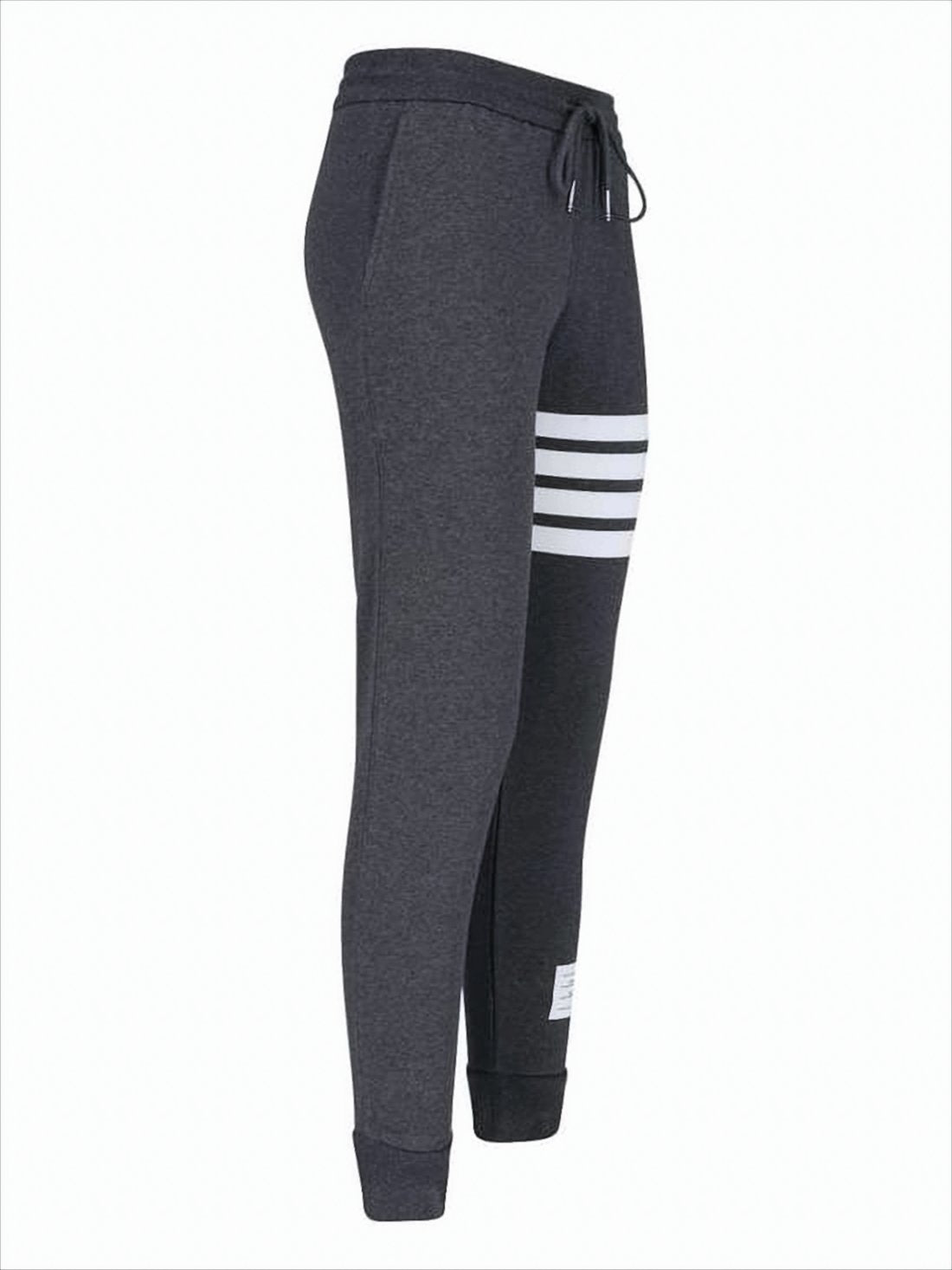 Dark Grey Cotton Jogger Pants with Striped Detailing