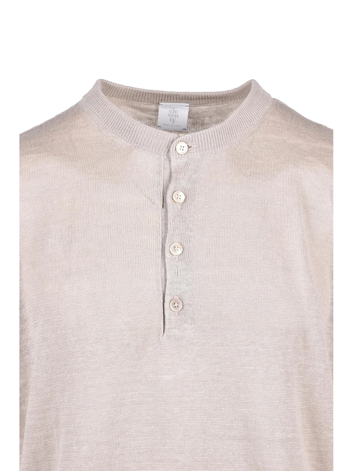 Beige Men Knitted Linen Henley Top