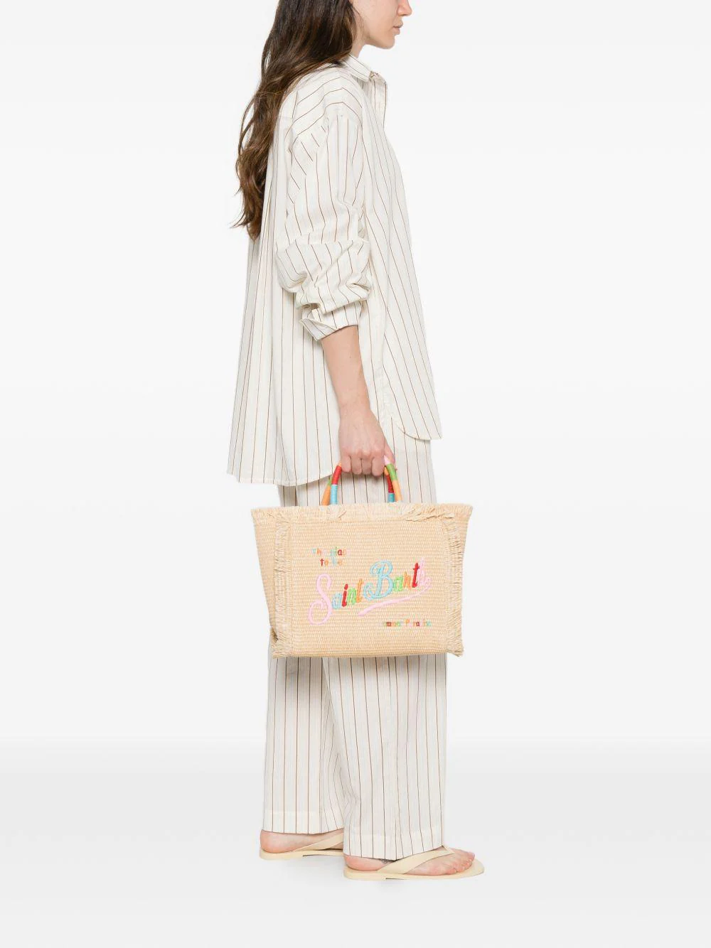 Rectangular Woven Tote Bag with Fringed Edges