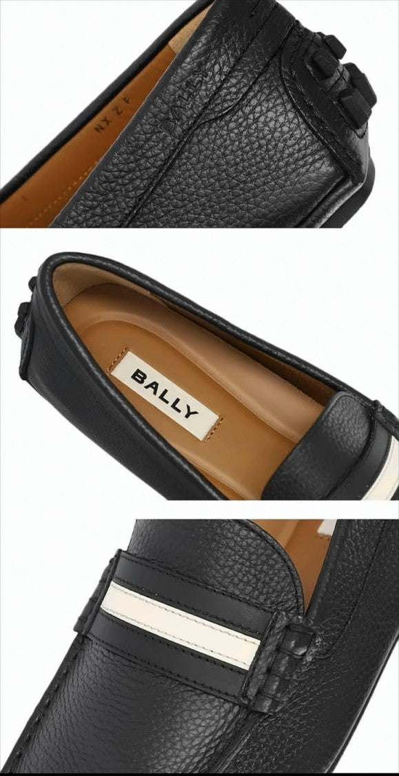 Black Leather Loafer with Textured Finish