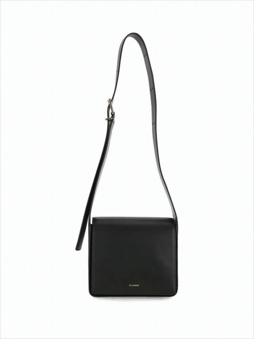 Structured Black Leather Crossbody Bag with Gold-tone Accents
