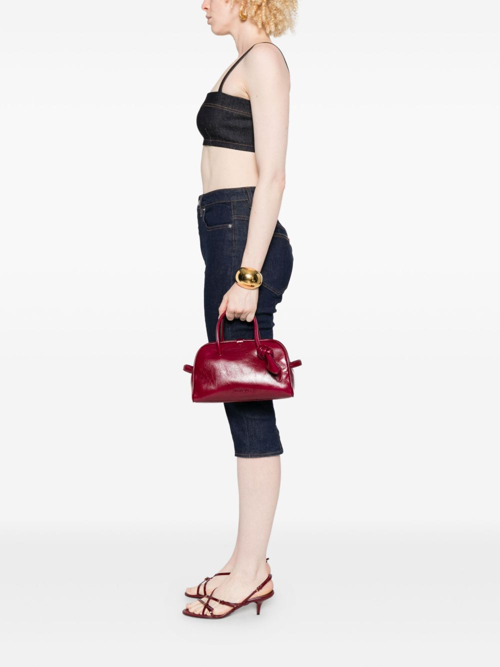 Curved Silhouette Burgundy Top Handle Handbag