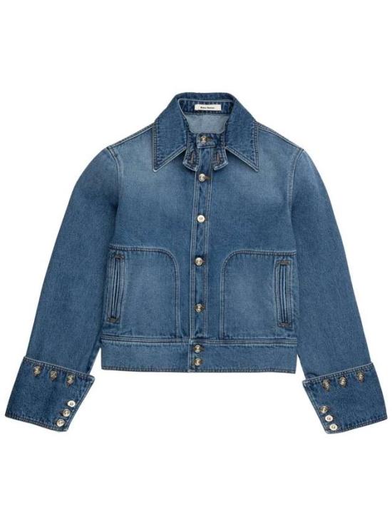 Cropped Denim Jacket with Classic Collar